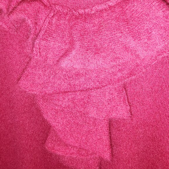 TALBOTS 100% CASHMERE SWEATER MERLOT 3/4 SLV RUFFLED FRONT MEDIUM PETITE - Picture 10 of 10